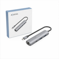 Aisens USB-C Gigabit Ethernet Hub 4-in-1, Gray