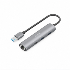 Aisens dock USB 3.0 vers Ethernet Gigabit avec hub 1x USB-C et 2x USB-A, gris, 15 cm