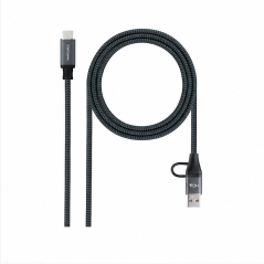 Nanocable Câble USB 3.2 Gen2x2 20 Gbps 5 A/100 W USB-C + USB-A/M vers USB-C/M, gris/noir, 1,5 m