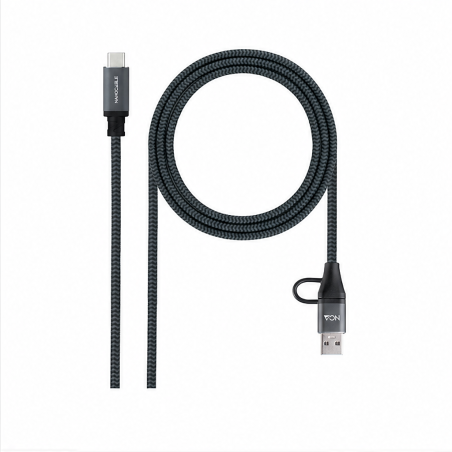Nanocable Câble USB 3.2 Gen2x2 20 Gbps 5 A/100 W USB-C + USB-A/M vers USB-C/M, gris/noir, 1,5 m
