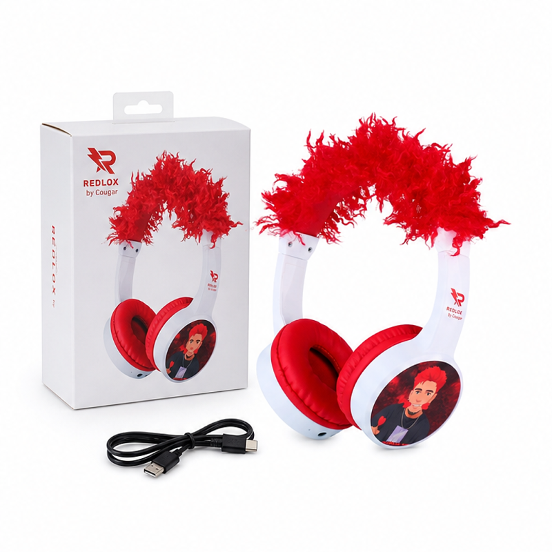 Redlox Bluetooth 5.3 Headphones, White and Red