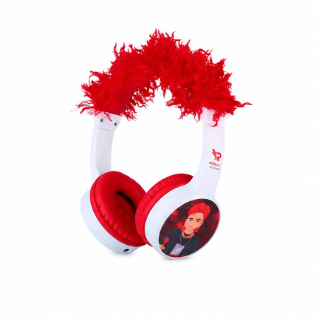 Redlox Casque Bluetooth 5.3 à oreilles, blanc et rouge