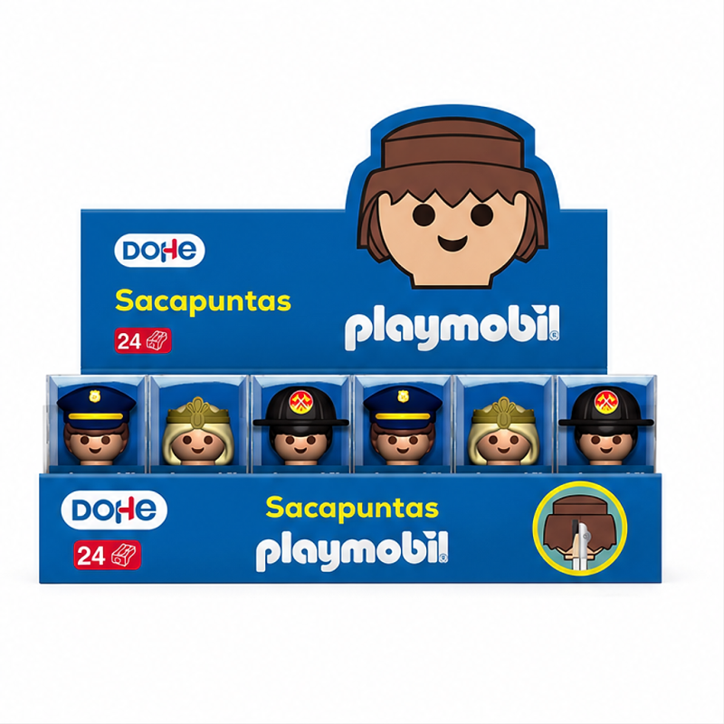 Dohe Playmobil 24-count pencil sharpener display with one hole and steel blade