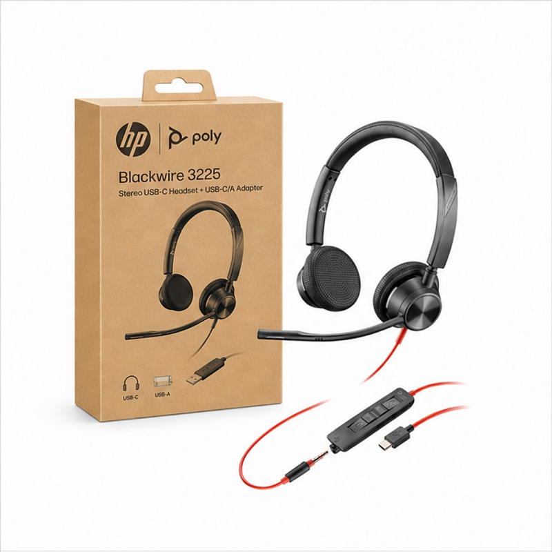 HP Poly Blackwire 3225 Casque stéréo USB-C avec adaptateur USB-C/A