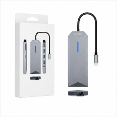Aisens USB-C Dock 9 en 1 gris, 15 cm