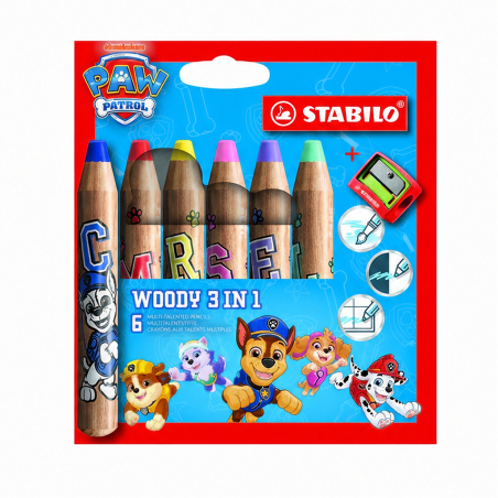 STABILO woody 3 in 1 Pat' Patrouille, étui 6 + taille-crayon