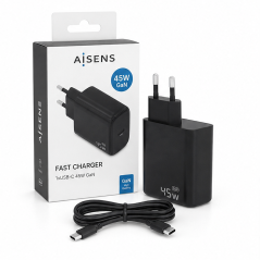 Aisens 45W GaN USB-C PD3.0 Charger Black