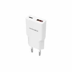 Nanocable Chargeur USB-C/PD 20W + USB-A/QC, blanc