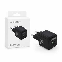 Aisens GaN 25W USB-C and USB-A Charger Black