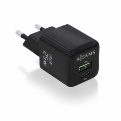 Aisens GaN 25W USB-C and USB-A Charger Black
