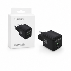 Aisens GaN 25W USB-C and USB-A Charger Black