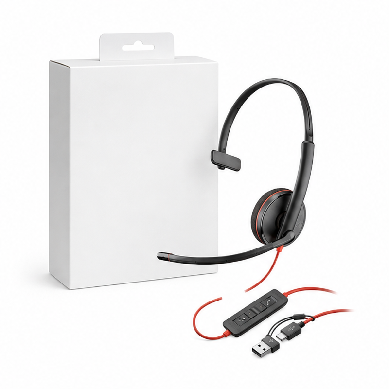 HP Poly Blackwire 3210 mono USB-C headset with USB-C/A adapter