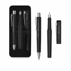 Coffret Faber-Castell Poly noir, stylo bille + plume