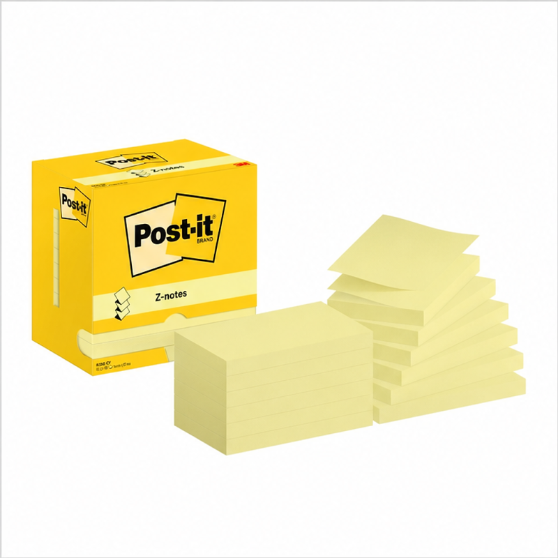 Post-it Z-Notes 76 x 127 mm, light yellow, 12-pack