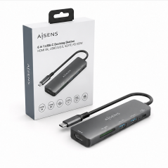 Aisens 6-in-1 USB-C Dock Gray 15 cm | HDMI 4K PD