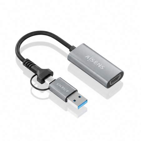 Convertisseur Aisens USB-A+USB-C vers HDMI 1080P@60Hz, 15 cm, gris