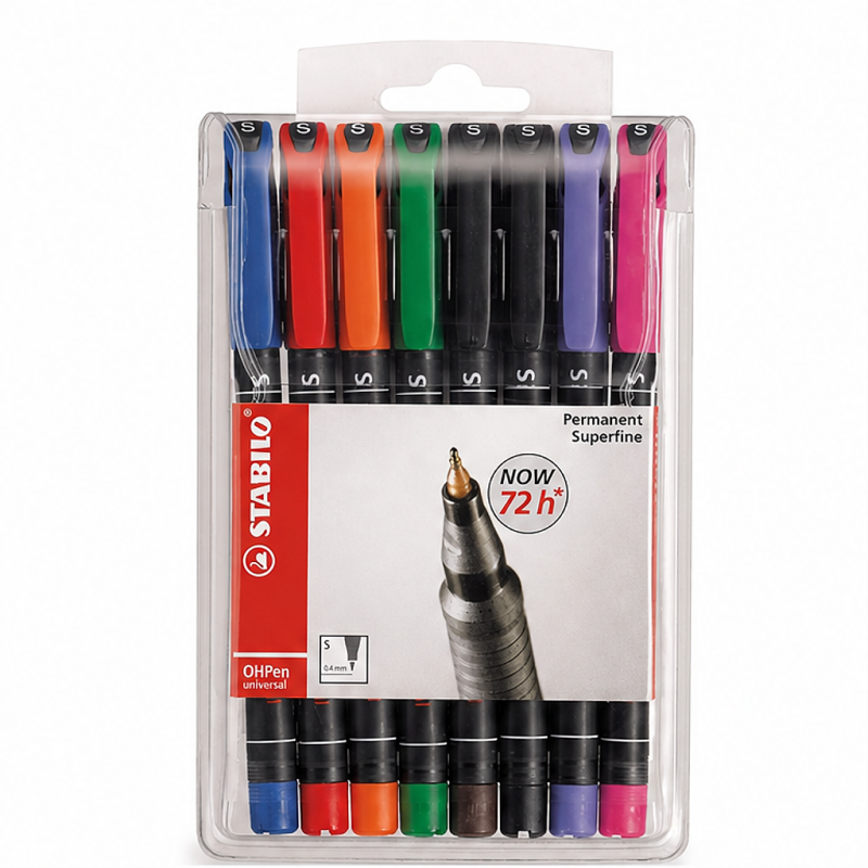 STABILO OHPen universal pack of 8 permanent markers, superfine 0.4 mm