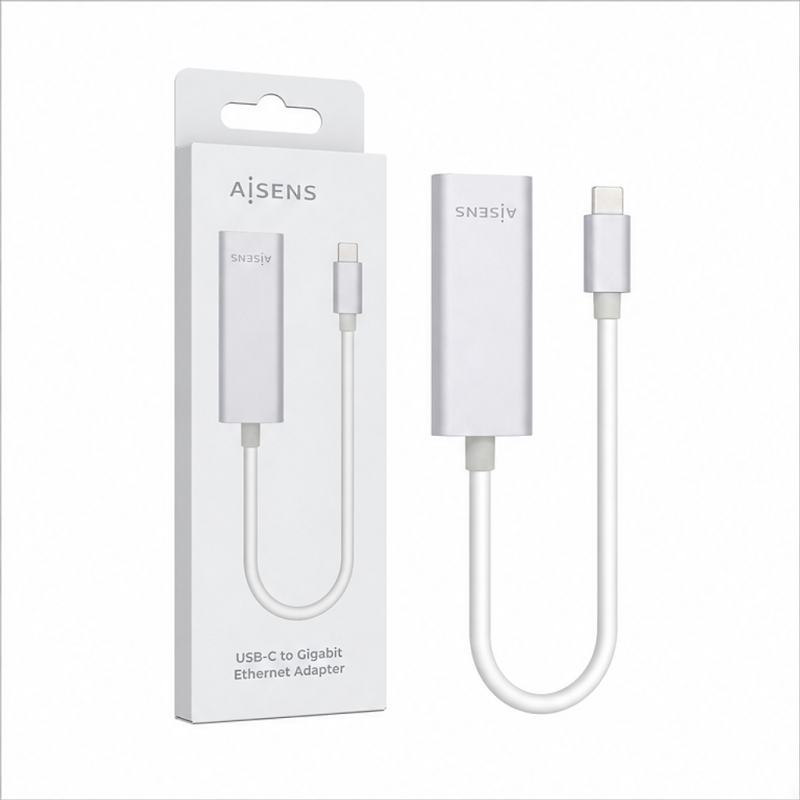 Adaptateur Aisens USB-C vers Ethernet Gigabit 15 cm argent
