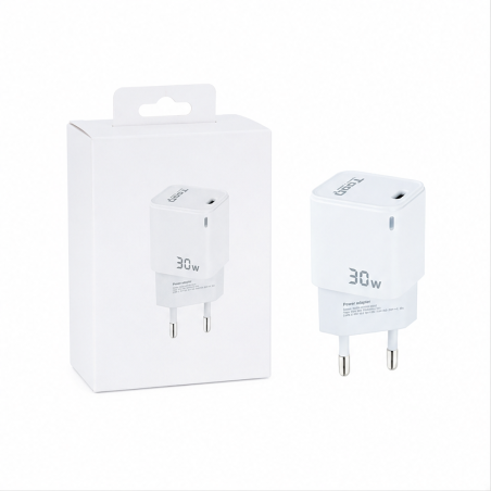 Chargeur mural Tooq GaN USB-C PD 30 W blanc
