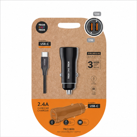 Chargeur voiture double USB TechOneTech avec câble