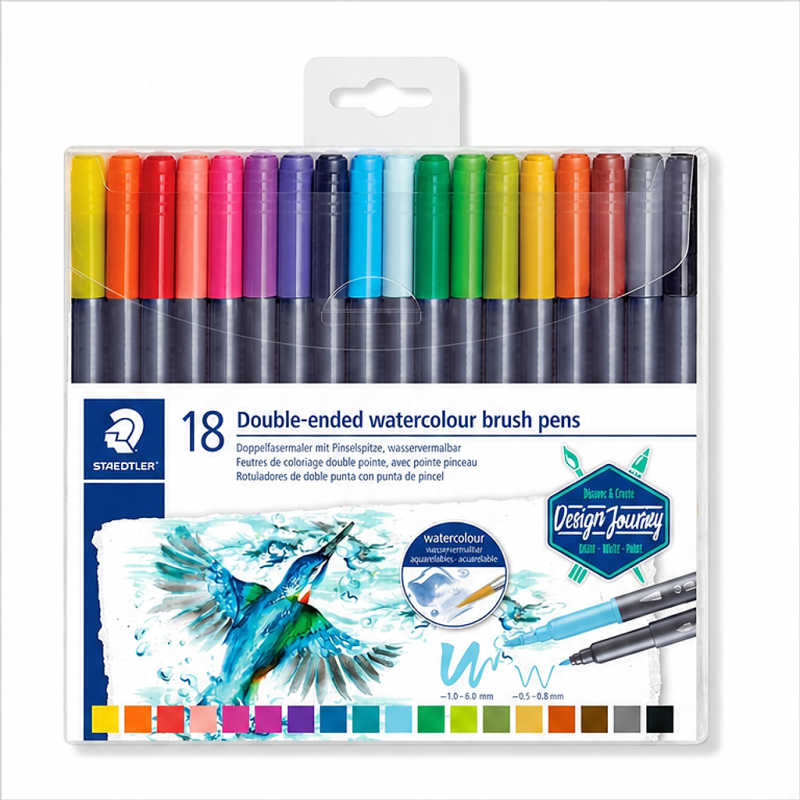 Staedtler 3001 Set of 18 Double-Ended Watercolour Brush Pens