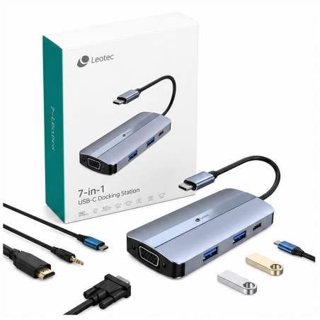 Leotec station d’accueil USB-C 7 en 1 | Gris