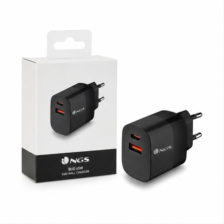 NGS Bud 45W Chargeur mural GaN USB-C + USB-A