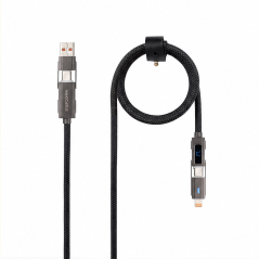 Câble USB-C Nanocable 4 en 1 1 m, 27 W, écran numérique, noir