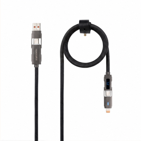 Câble USB-C Nanocable 4 en 1 1 m, 27 W, écran numérique, noir