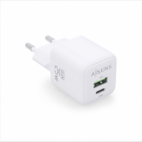 Aisens Chargeur GaN 25W 1xUSB-C PD3.0 QC4.0 1xUSB-A QC3.0 Blanc