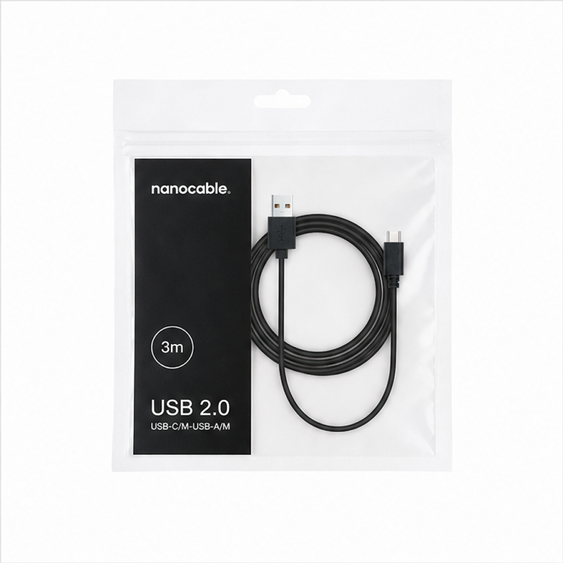 Câble USB 2.0 Nanocable USB-C vers USB-A, 3 m, noir