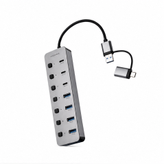 Hub USB-C+USB-A/M Nanocable vers 4 ports USB-A et 3 ports USB-C 3.0