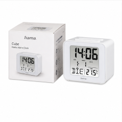 Hama Cube White Radio Alarm Clock, DCF Thermometer