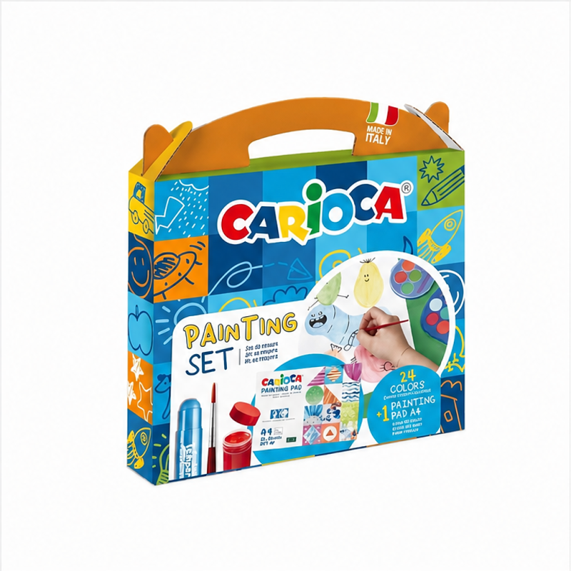 Carioca Coffret peinture 12 aquarelles, 6 temperas, 6 temperas solides et bloc A4 Carioca Coffret peinture 12 aquarelles, 6 temperas, 6 temperas solides et bloc A4
