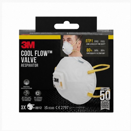 3M Cool Flow 8812 FFP1 Valve Respirator, 3-Pack