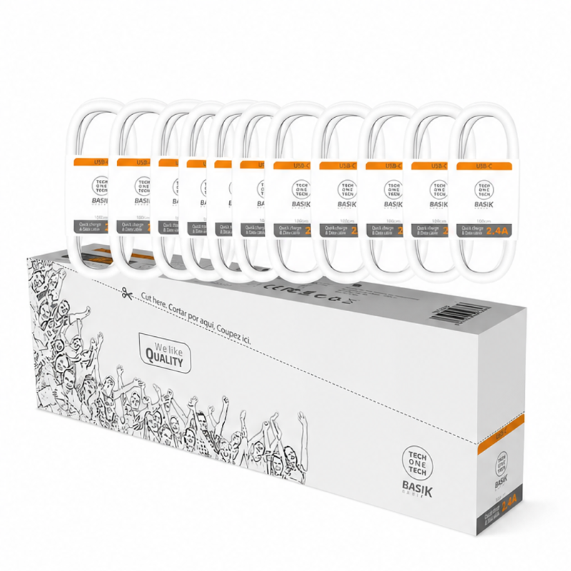 TechOneTech Basik pack of 10 USB-A to USB-C cables, 1 m