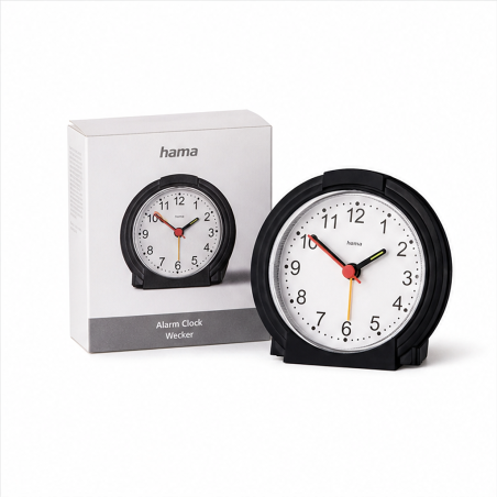 Hama Classic Black Analog Alarm Clock, Quiet