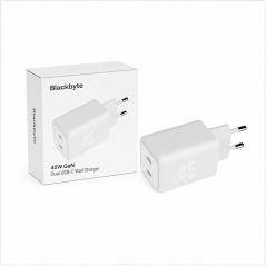 Blackbyte chargeur GaN 45 W double USB-C blanc