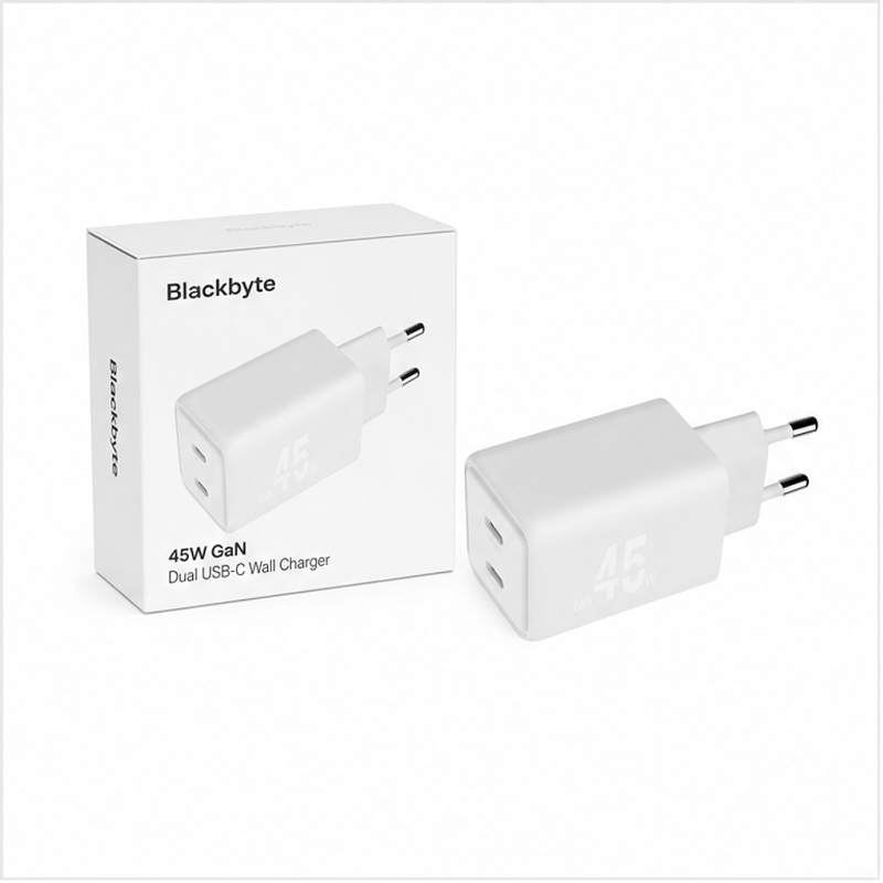 Blackbyte 45W GaN Dual USB-C Charger, White