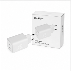 Blackbyte chargeur GaN 45 W double USB-C blanc