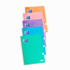 Oxford Classic Write & Erase Pack 4+1 cahiers spirale folio 4x4 mm, 80 feuilles, couleurs pastel