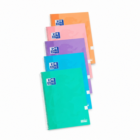 Oxford Classic Write & Erase Pack 4+1 cahiers spirale folio 4x4 mm, 80 feuilles, couleurs pastel