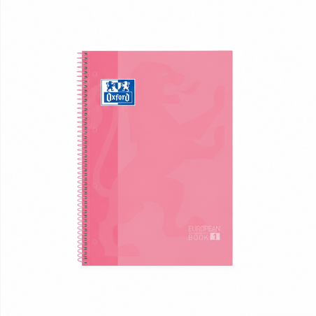 Oxford Europeanbook 1 cahier spirale A4+ quadrillé 5x5, 80 feuilles, rose
