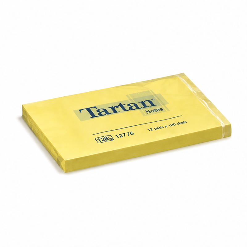 Tartan bloc de notes adhésives 76 x 127 mm, jaune clair, lot de 12