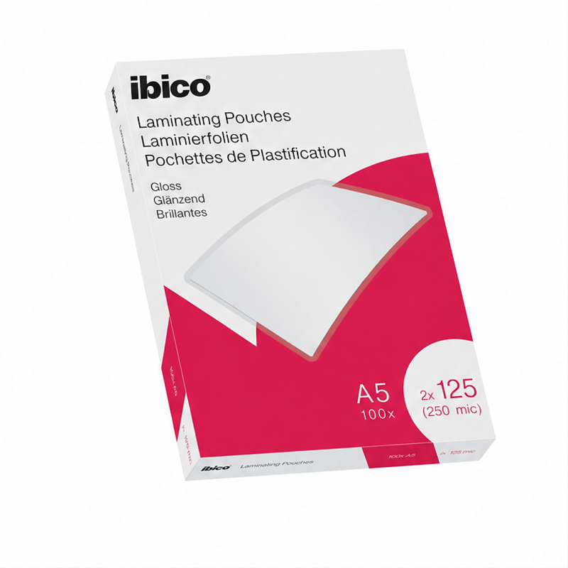 Ibico A5 125 micron gloss laminating pouches, box of 100