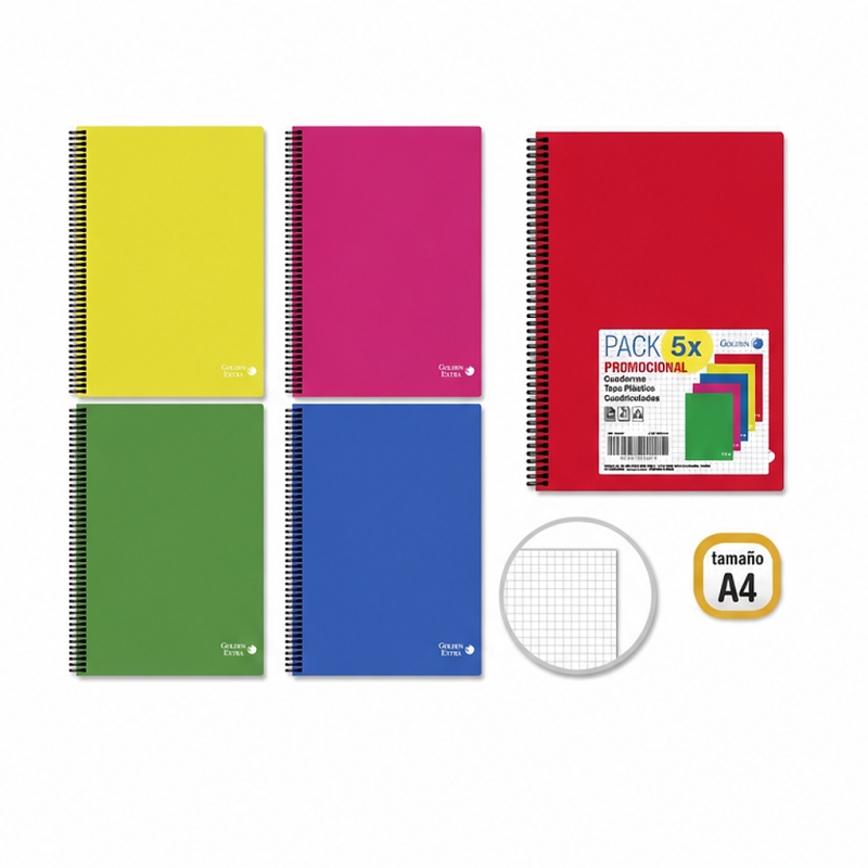 Golden Basic Pack de 5 cahiers A4 80 feuilles 90 g quadrillé 4x4