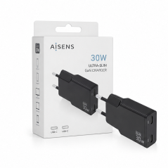 Aisens chargeur GaN ultra fin 30W 2x USB-C noir