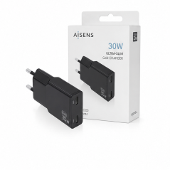 Aisens chargeur GaN ultra fin 30W 2x USB-C noir