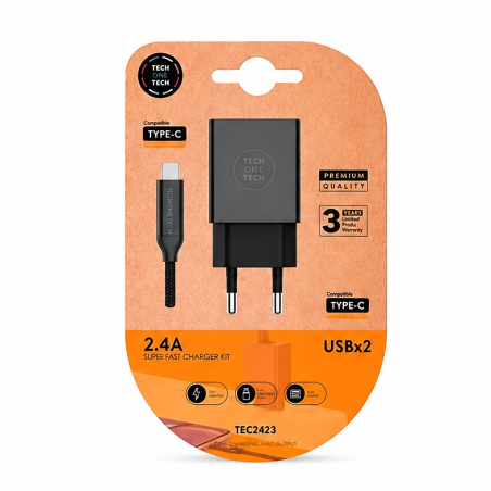 TechOneTech chargeur mural double + câble USB-C