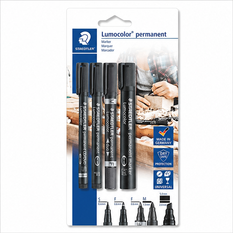 Staedtler Lumocolor 60 set of 4 black permanent markers